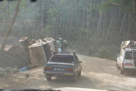 Over-turned truck on Guinea roads