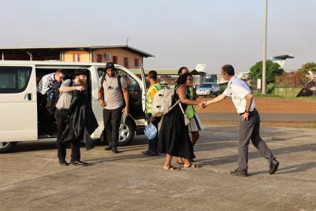 MAF Pilot Jonathan Blomberg welcomes the AMI team.