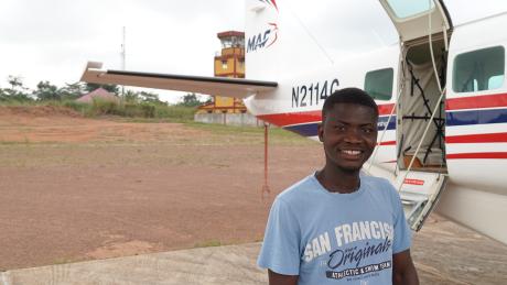 Jeremie Guilavogui from Hope clinic happy to fly with the MAF