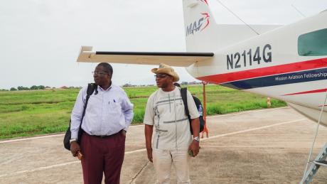 Arrive of Mr Moussa Dominique and Mr Akoi Beavogui from Suiguiri to Ahmed Sekou Touré International Airport in Conakry by MAF flight.