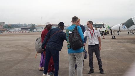 Pilot Jonathan welcomes the Lutheran Evangelical Mission team