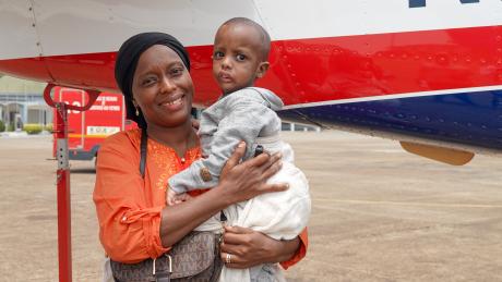 Diallo Chaikou Yaya and his mother returned to Conakry after the surgical operation in N'Zao.