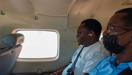 Akotenou Richard WATCHINOU et  Nourou BACHABI aboard the MAF plane to Nzerekore