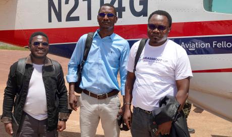  Nelson Kambale Syayighosola, Nourou BACHABI, Akotenou Richard WATCHINOU en route to Nzerekor with the MAF aircraft.